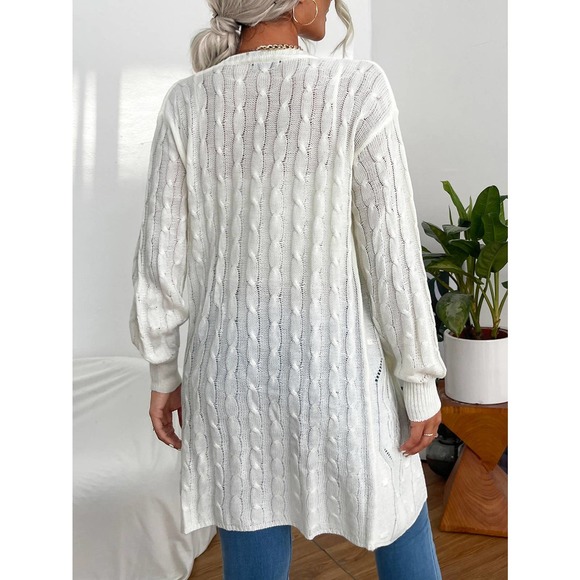 Cable Knit Drop Shoulder Duster Cardigan sweater white - Picture 2 of 11